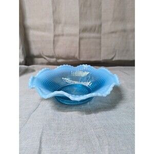EAPG Opalescent Bowl by Model Flint Glass Company Ribbed Spiral Aqua Mid Century
